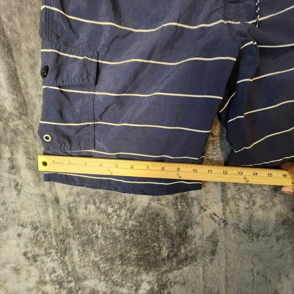 J. Crew Men Board Shorts Swim Trunks Navy Blue White Striped Cargo Pocket‎
